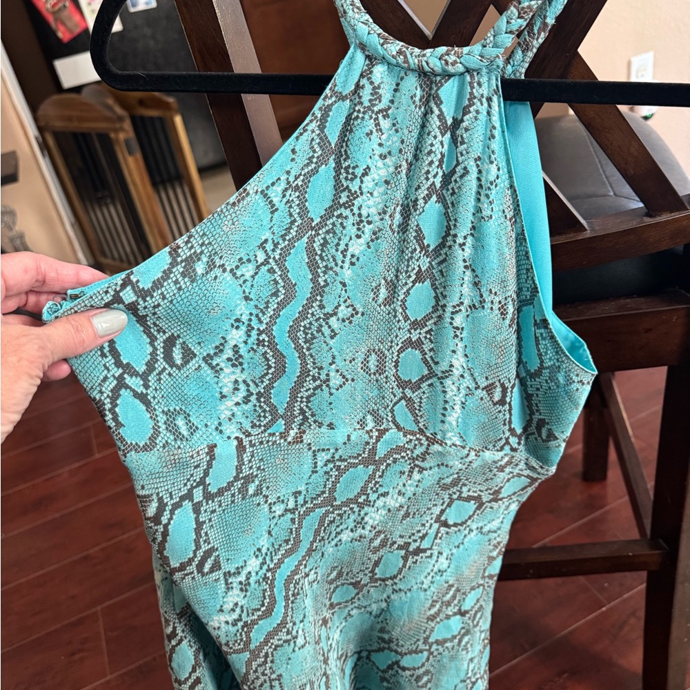 Teal Snake Print Halter Dress